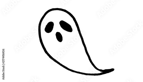 Fotografie Cute Spooky Ghost with Oval Eyes Hand-Drawn Doodle for Photoshop & Illustrator