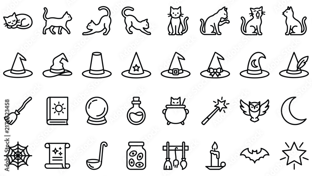 Fototapeta premium Black and white line of tools and symbols line tools