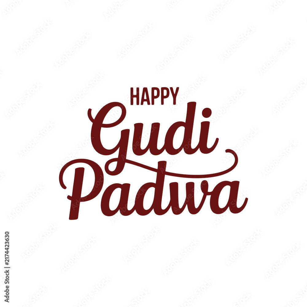 Fototapeta premium Happy Gudi Padwa greeting text in maroon on checkered background.