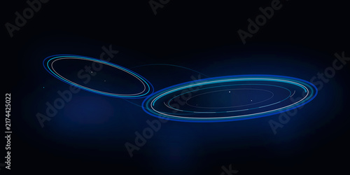 Obraz na płótnie Abstract glowing blue elliptical rings on dark background on transparent backgro