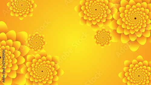Elegant yellow and orange floral abstract background with decorative layered flowers and soft gradient