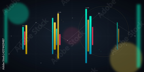 Dynamic digital statistical data visualization interface on transparent background