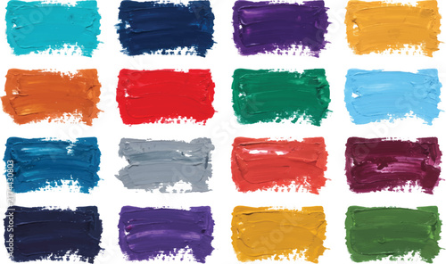 Set of colorful oil paint brush strokes isolated on white background for artistic design elements and creative graphic.
