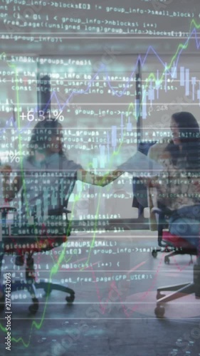 Animation of data processing on interface over trophy and sports fans at stadium