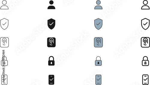 Versatile Digital Security and User Authentication Icon Set with Outline, Solid, and Two-Tone Styles, Ideal for Web and Mobile Interface Design