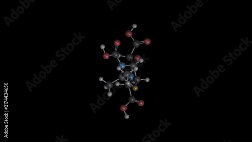 Penicillin Molecule Rotating on Black Background