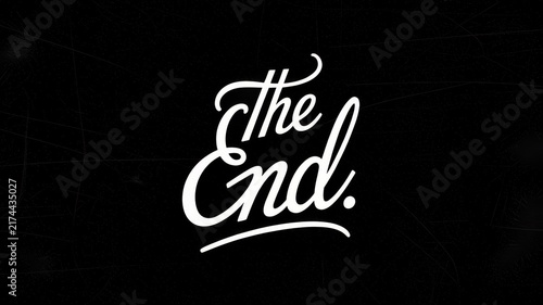 The End script text on dark scratched background
