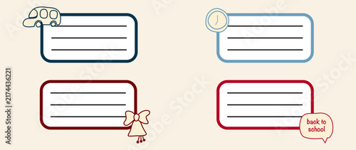 Vector flat illustration. Notes. Colored isolated stickers on a notebook. Good for personal notes at school at work or for a banner in the office.
