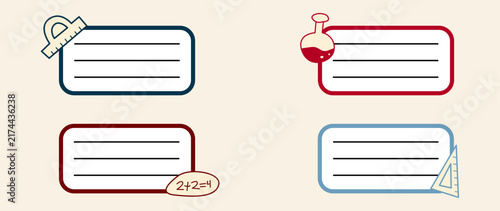 Vector flat illustration. Notes. Colored isolated stickers on a notebook. Good for personal notes at school at work or for a banner in the office.