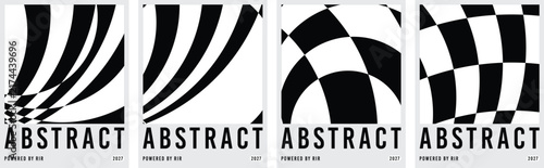 Abstract black and white checkered wavy pattern set