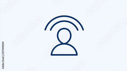 Minimalist outline icon of a person with wireless signal waves above head, representing user connectivity, modern technology, and data