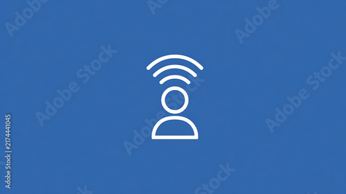 Minimalist digital icon featuring a person silhouette with wireless signal waves above on a solid blue background for tech designs
