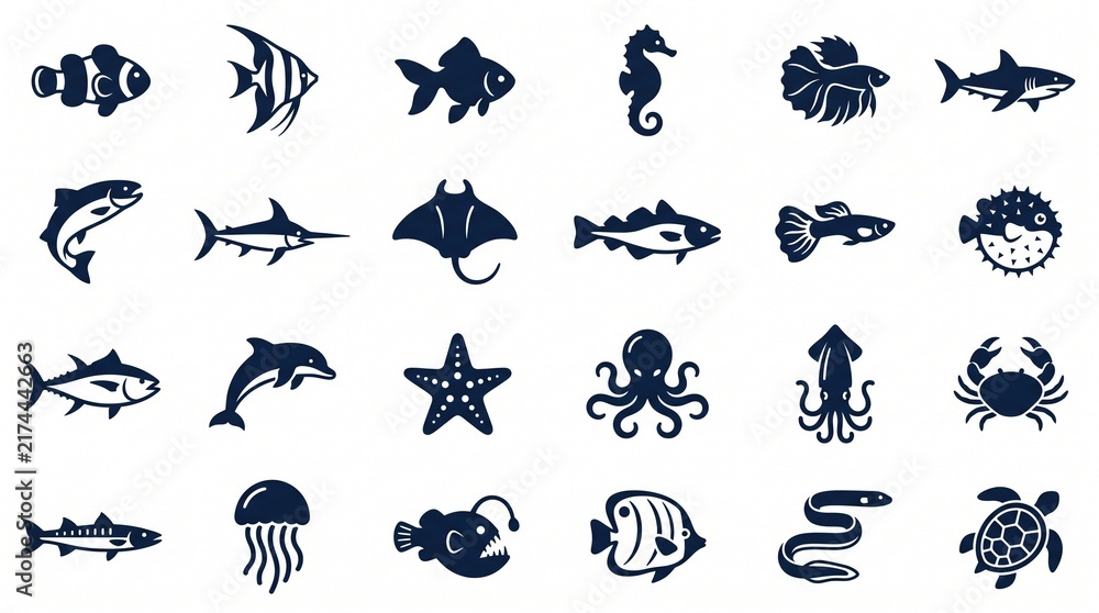 Fototapeta premium set of black silhouettes of animals