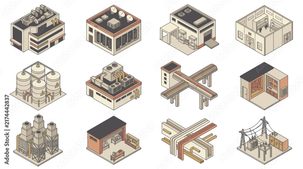 Obraz premium Isometric architectural building designs collection.