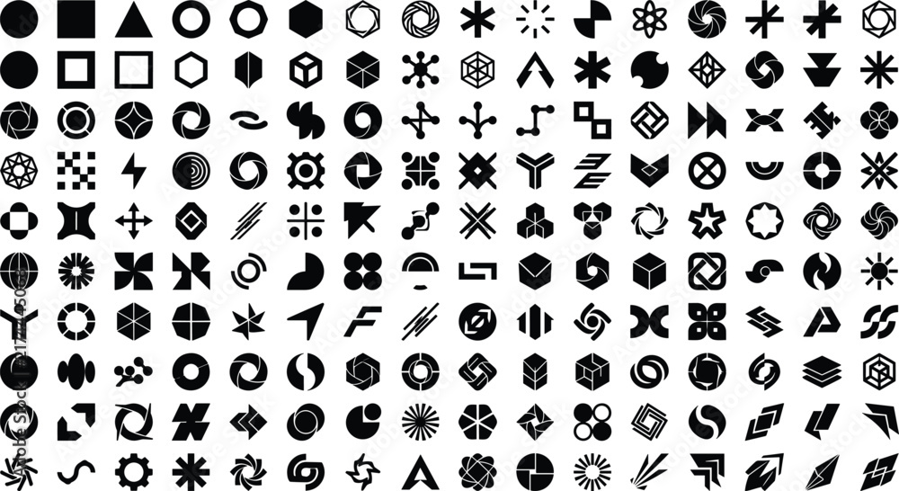Fototapeta premium Huge collection of black abstract geometric shapes and minimalist logo elements for modern graphic design
