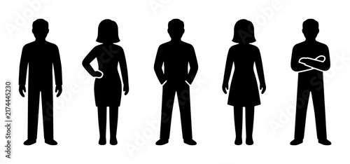 Diverse People Silhouettes, Male and Female Icons, Business Team Representation, Modern Graphic Elements