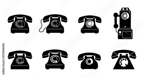 Bild auf Leinwand Retro Rotary Dial Telephones, Vintage Communication Devices, Classic Black Phone