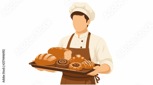 Baker holding tray of fresh baked goods illustration