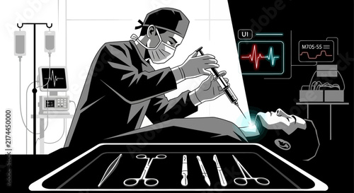 Medical Procedure Illustration Depicting A Surgical Operation And Innovative Healthcare