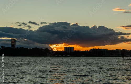 Beautiful sunset over Hudson River with Hoboken in the background, viewed from Manhattan, New York City