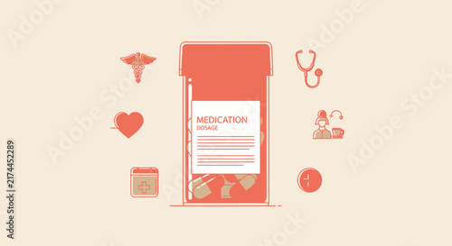 Medical Prescription Bottle Illustrating Healthcare, Dosage and Treatment for Well-being Concept