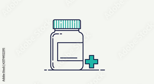 Medical Prescription Bottle and Plus Symbol Illustrating Healthcare and Remedy