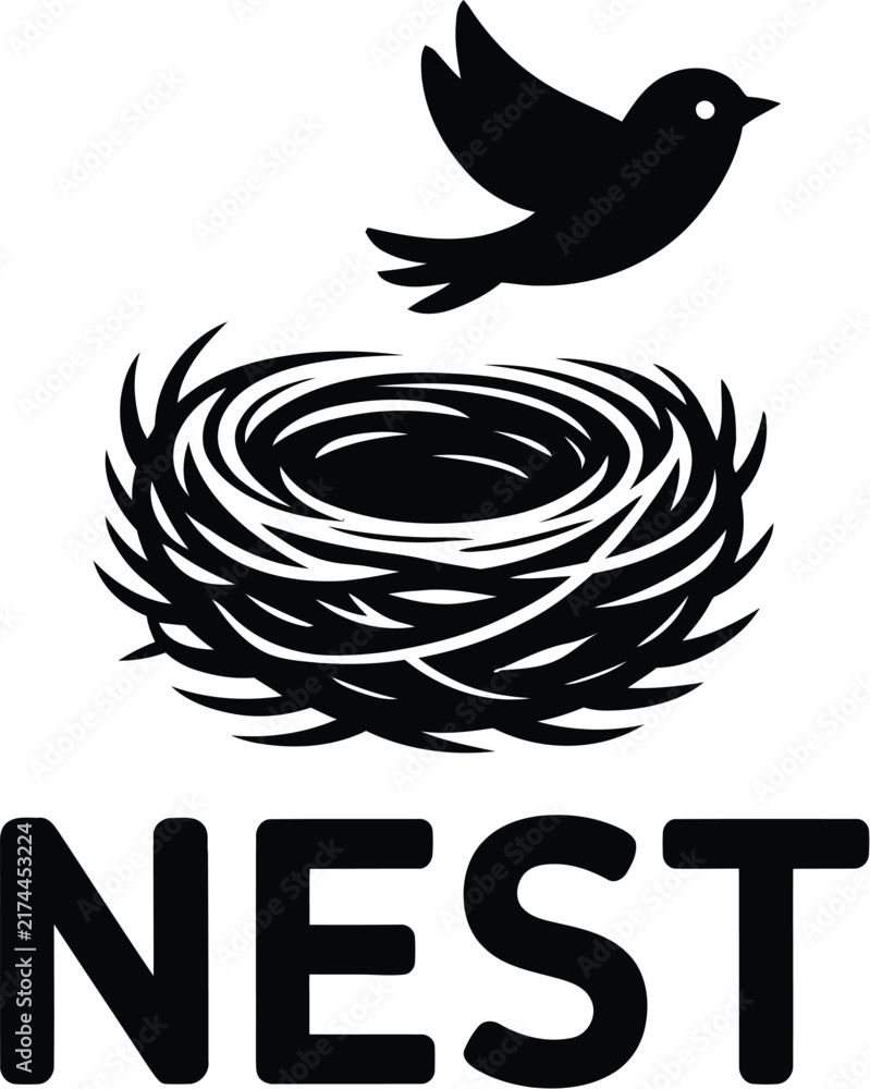 Naklejka premium Black and White Bird Symbol Vector Illustration, Black Bird Silhouette Icon with Feather, Wing and Beak Design for Nature, Wildlife and Graphic Applications