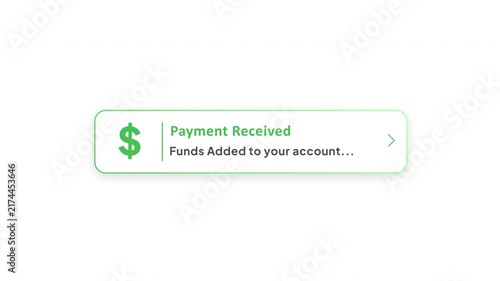 Payment Received Notification with Funds Added to Account, Money Deposit and Financial Banking Alert Animation