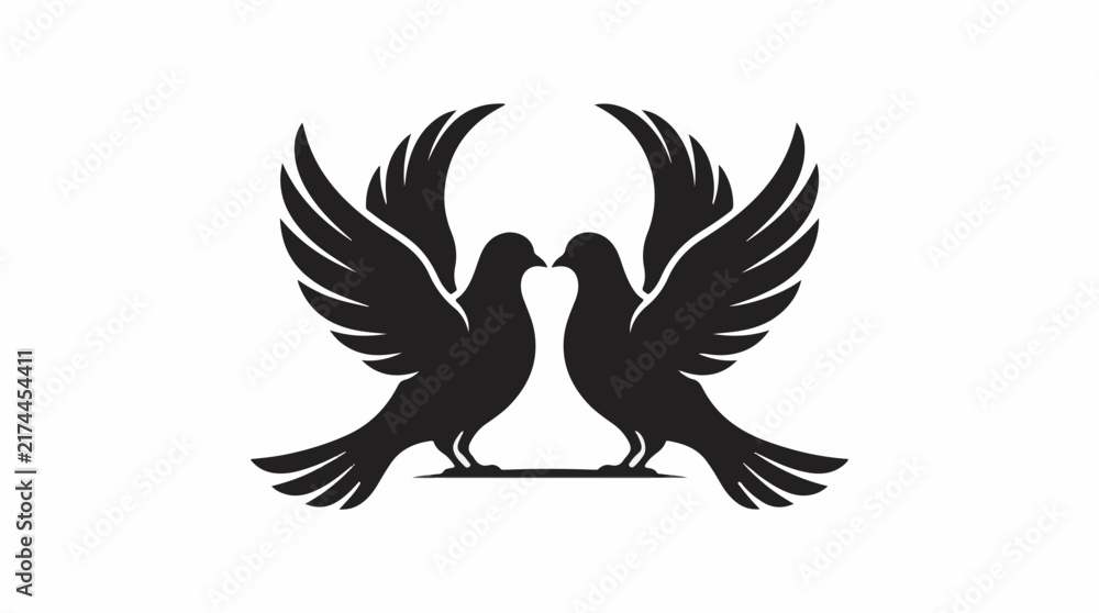 Naklejka premium Two black dove silhouettes facing each other on white background