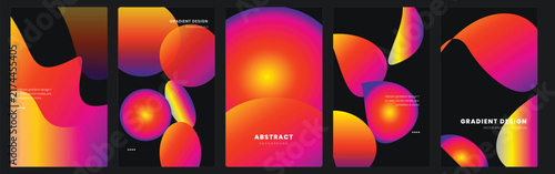 Abstract gradient poster templates with fluid circular shapes on dark background for creative banners.