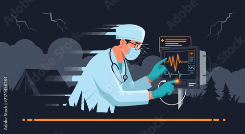 Medical Personnel Monitoring Vital Signs Of Patient In A Critical Situation Outdoors