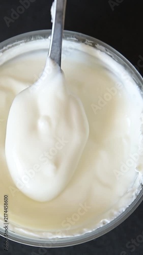 Yogurt fresh tasty Skyr fermented milk natural product tasty fresh delicious gourmet food background on table rustic food top view copy space