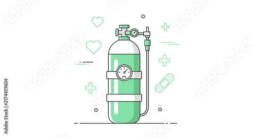 Medical Oxygen Tank Illustration With Associated Health Elements And Positive Imagery