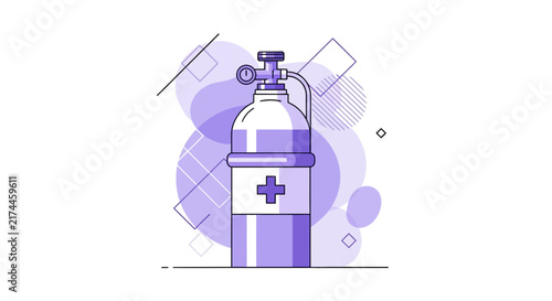 Medical Oxygen Tank Illustration with Modern Geometric Design and Stylized Elements
