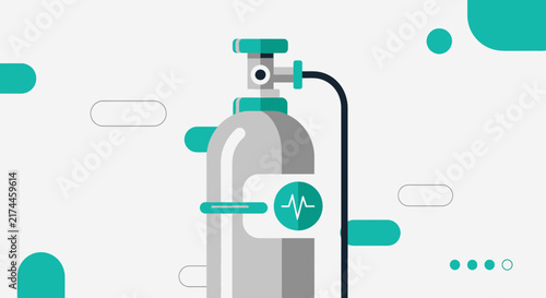 Medical Oxygen Tank Illustration with Modern Healthcare and Vital Signs Elements Visuals