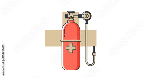Medical Oxygen Tank In Graphic Style With a First Aid Symbol for Healthcare Use