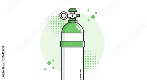 Medical Oxygen Tank In Graphic Style With Green Color Vector Illustration Design