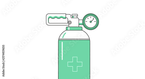Medical Oxygen Tank Prepared For Emergency Use, Healthcare And Respiratory Vector Illustration