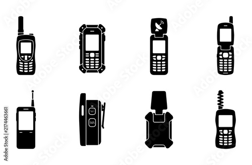 Diverse Mobile Phone Icons, Vintage and Modern Devices, Communication Technology Set
