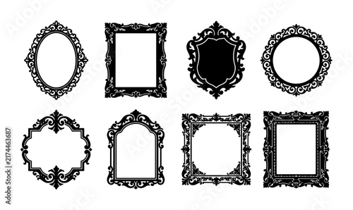 Ornate Vintage Frames Collection, Decorative Victorian Borders, Elegant Baroque Photo Mounts, 8 Vector Elements