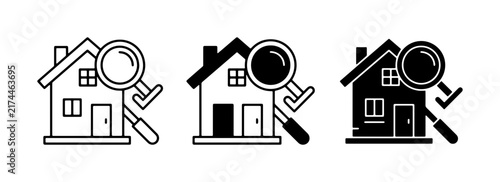 House Search Icons, Real Estate Magnifying Glass, Property Inspection Vector Set