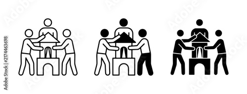 Teamwork Building Project, Collaboration Construction Icon Set, Group Effort Success
