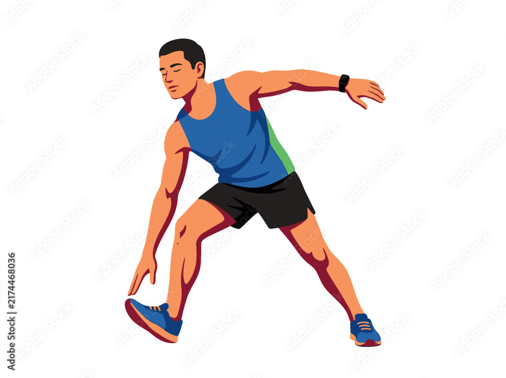 Fototapeta premium Athletic Man Engaged In Dynamic Stretching Exercise Routine And Fitness Movement