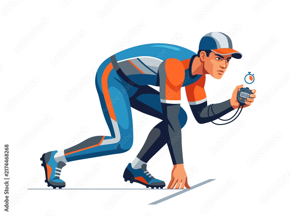 Fototapeta premium Athletic Coach Ready To Start Race Holding Stopwatch