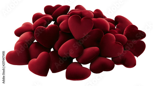 Obraz na płótnie Isolated vibrant red velvet hearts forming a romantic pile, ideal for love and a