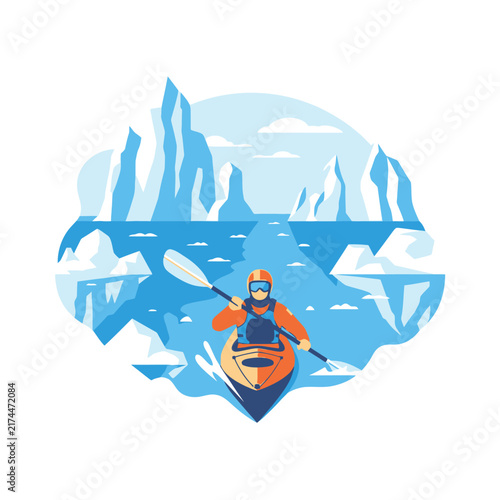 Arctic Kayaking Adventure Through Icy Landscapes Extreme Sport Engagement