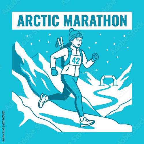 Arctic Marathon Runner In Snowy Mountain Landscape Adventure