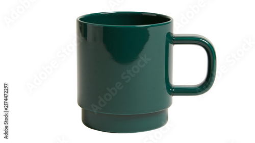 Obraz na plátně Isolated dark green ceramic coffee mug with handle and stackable base design