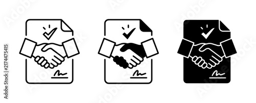Bild auf Leinwand Agreement icons, handshake and contract symbols, partnership and deal confirmati