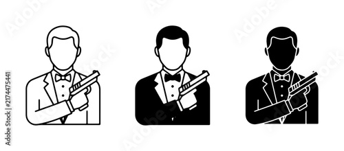 Foto Spy Icon Set, Secret Agent Silhouette, Gentleman with Gun Vector Graphics, Cover